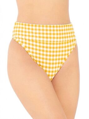 Freshwater Banded High-Leg White and Yellow Check Bikini Bottoms
